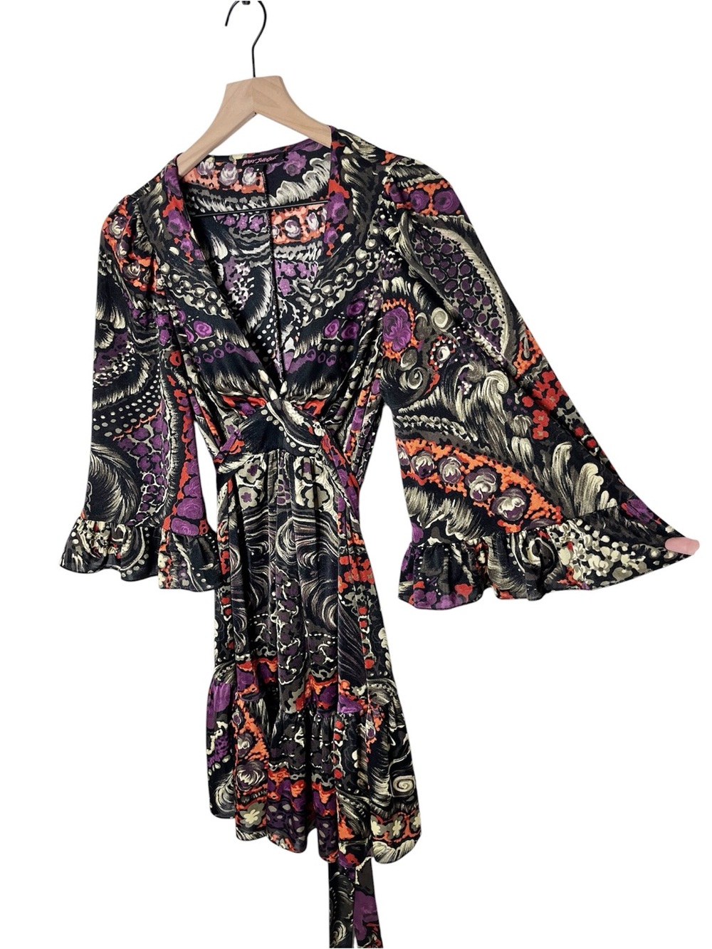 Vintage BETSEY JOHNSON Dress Size 8 Y2K bell sleeve mini dress